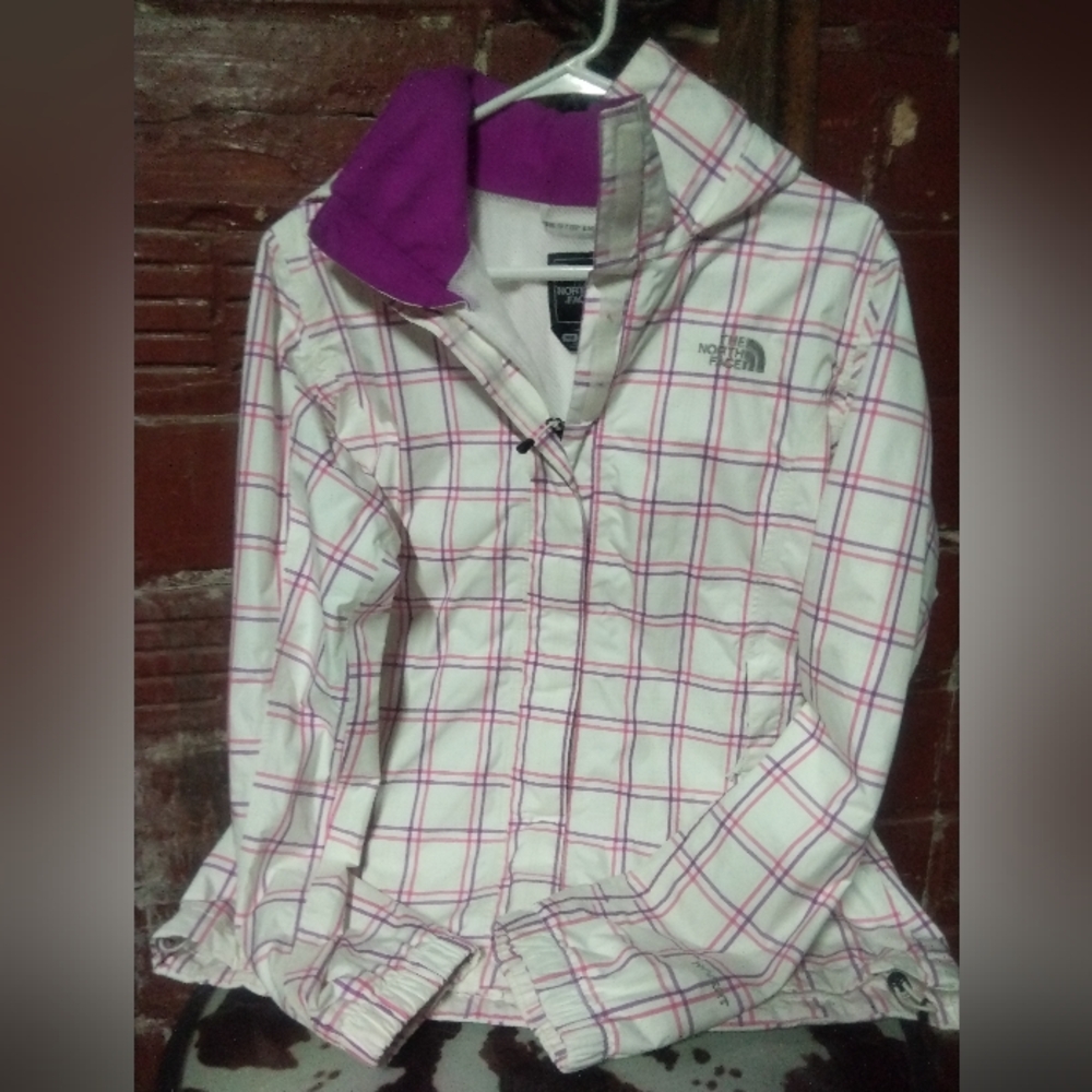 The North Face Women's White and Pink Checkered Ski Jacket